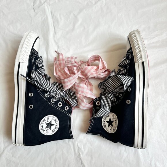 NEW Converse Women Shoes 8.5 Casual Black with Barbie PINK High Top Sneakers - Picture 6 of 9